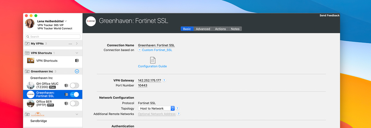 Fortinet SSL VPN setup on Mac in VPN Tracker 365